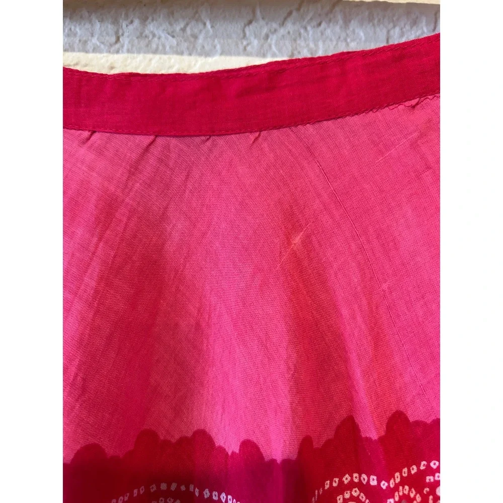 Overdrive Maxi Skirt Size M/L Pink Red Bandhani Print Mirrored Sequin Boho Gauze